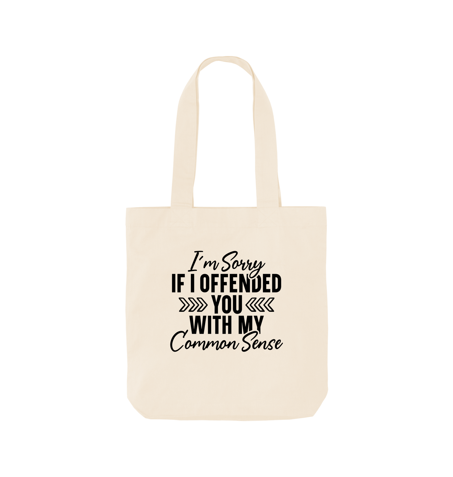 White tote bag with text design