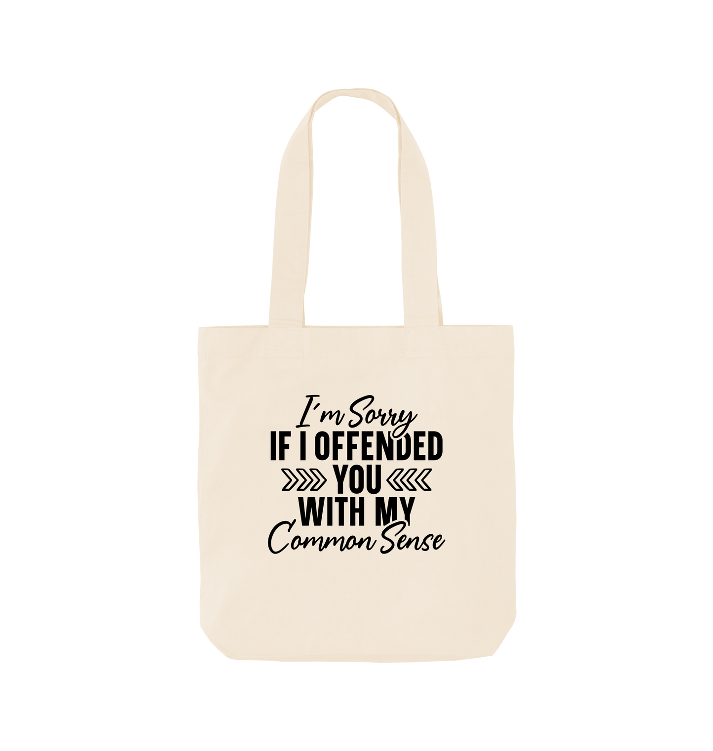 White tote bag with text design
