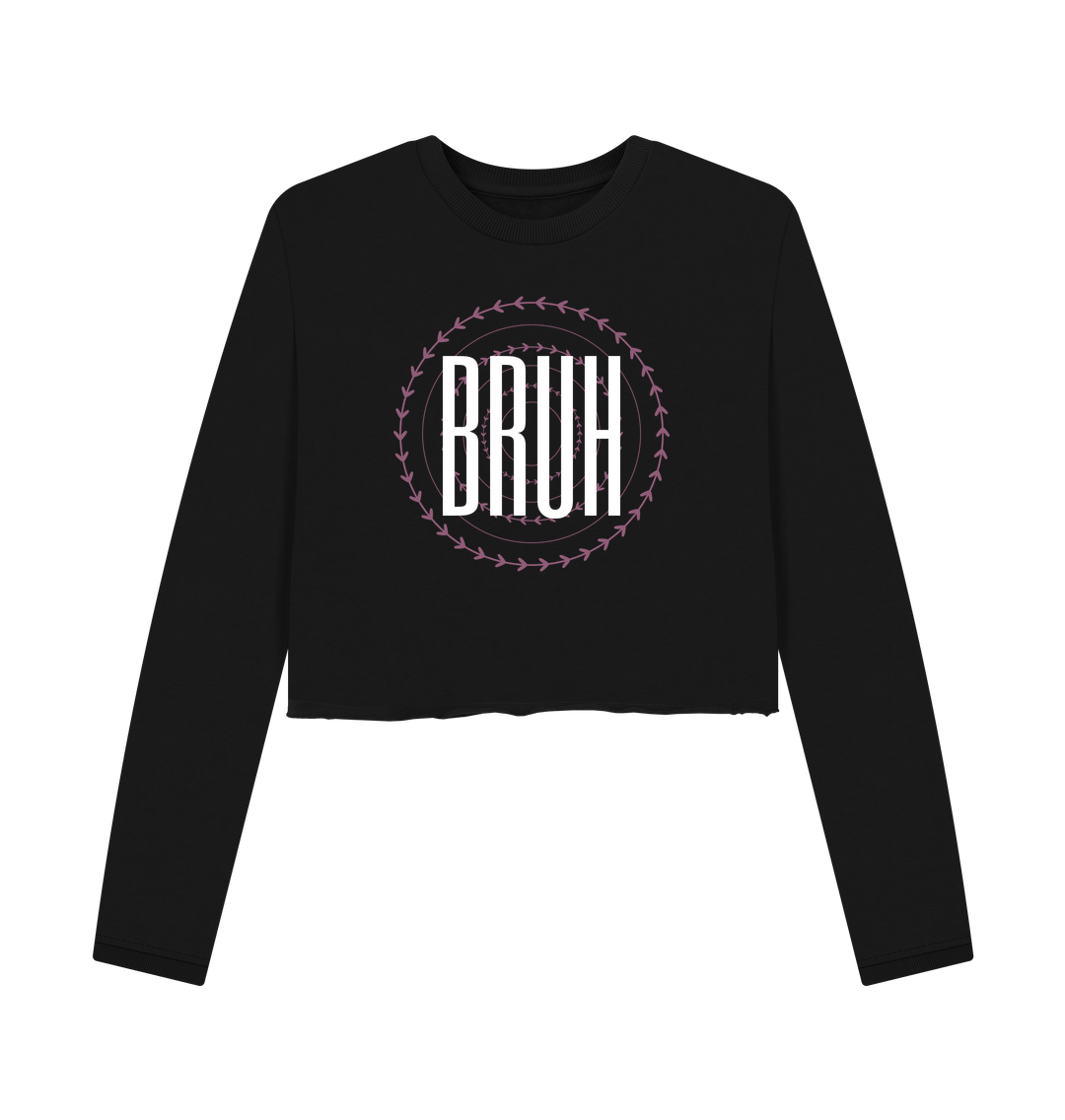 Black cropped sweatshirt with "BRUH" logo