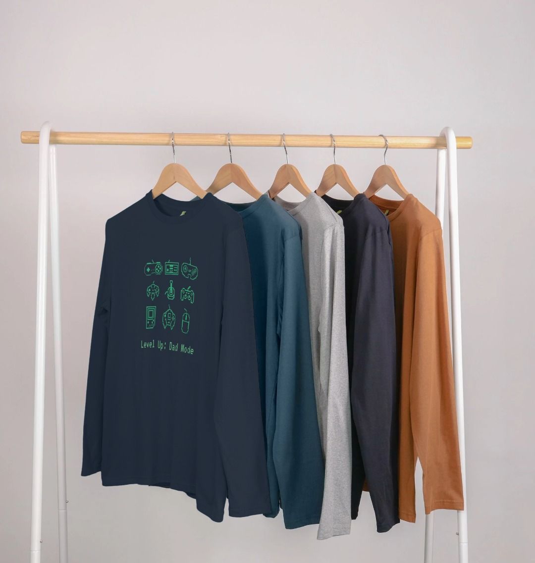 Long-sleeve t-shirts with gaming icons and text