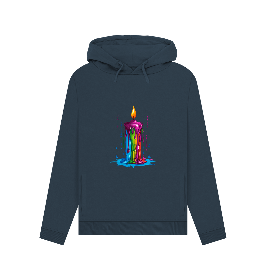 Dark gray hoodie with colorful candle graphic