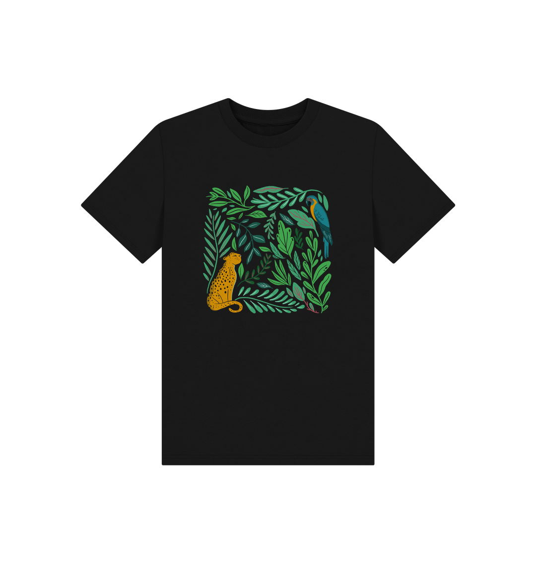 Black t-shirt with jungle animal design
