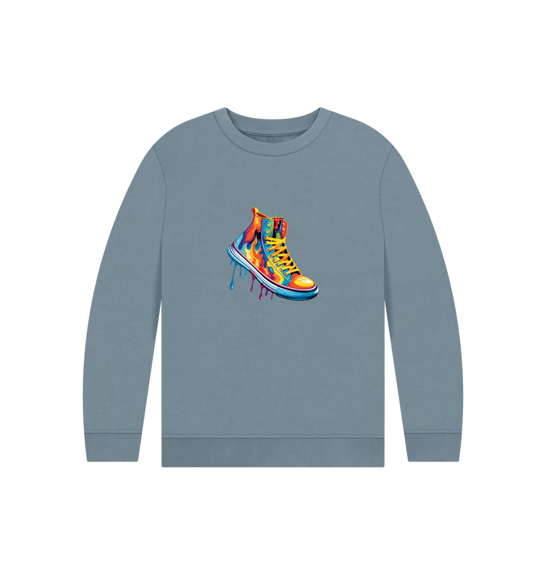 Gray sweatshirt with colorful sneaker graphic