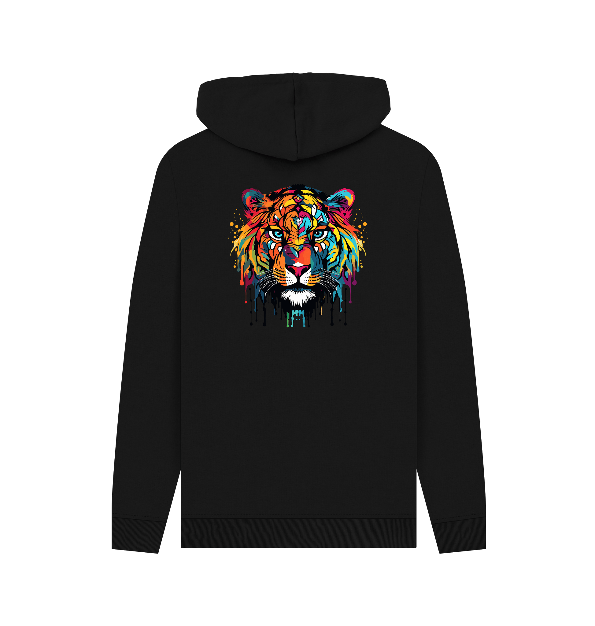 Colorful tiger hoodie with black background