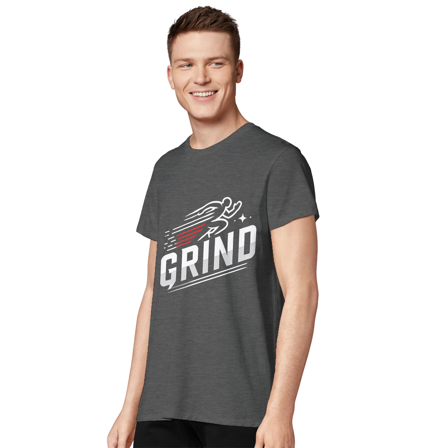 "GRIND" graphic t-shirt with running figure (person)