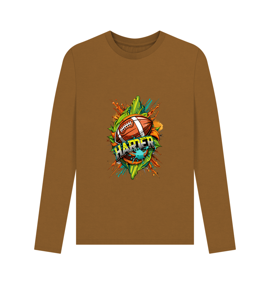 Brown long-sleeved t-shirt with football graphic