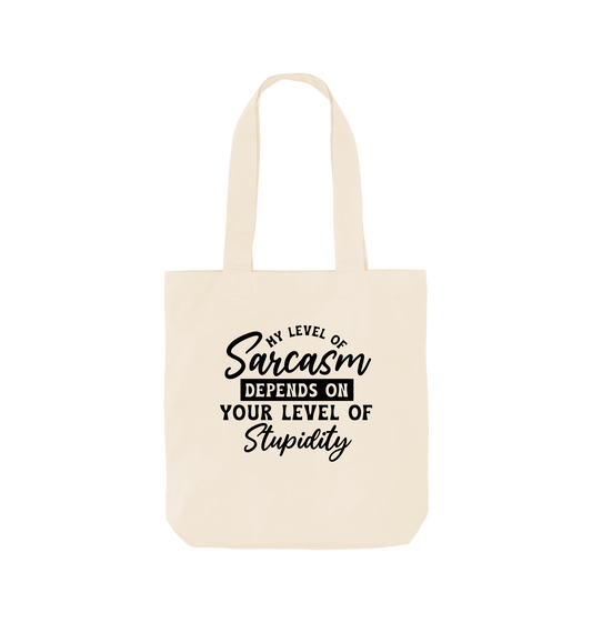 White tote bag with text design