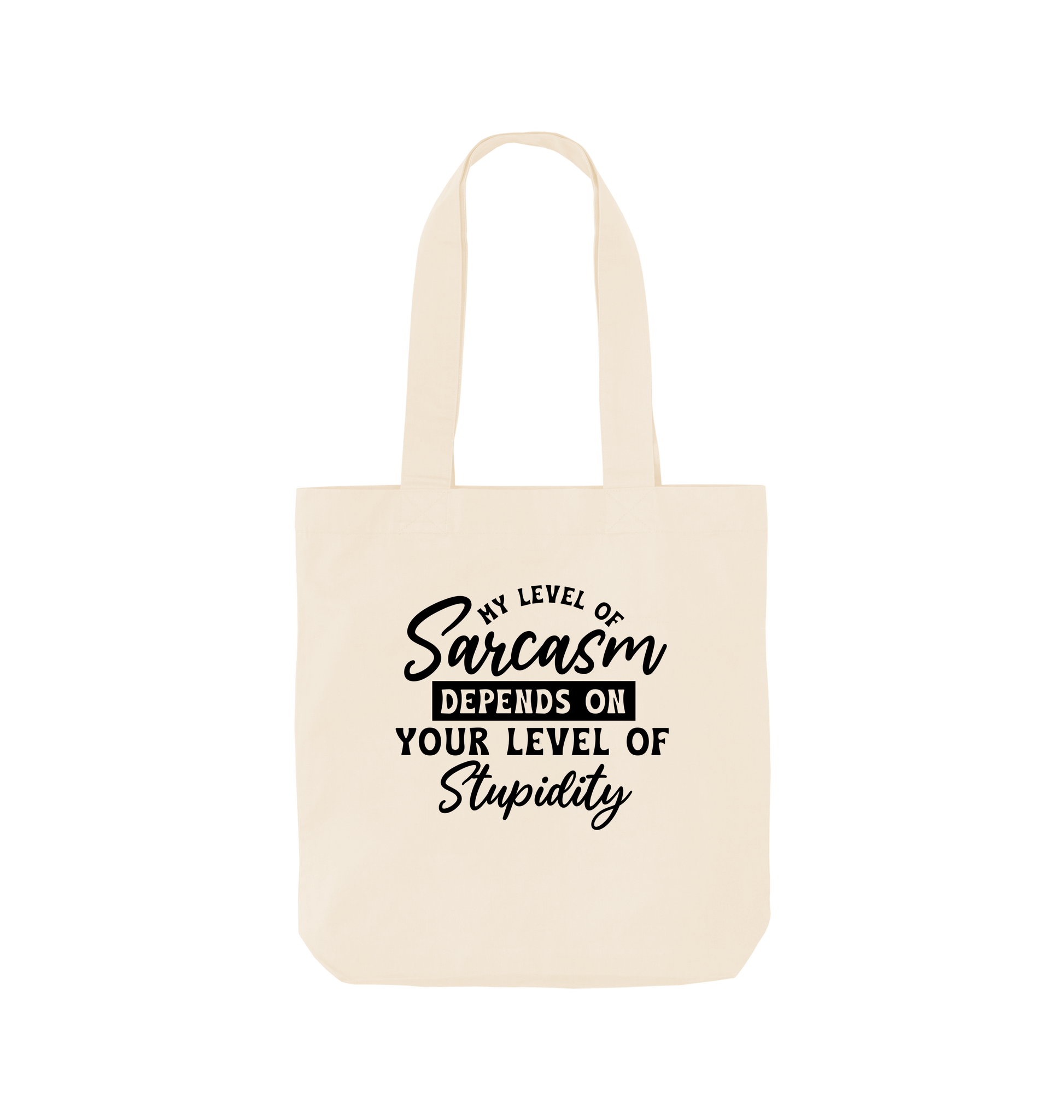 White tote bag with text design