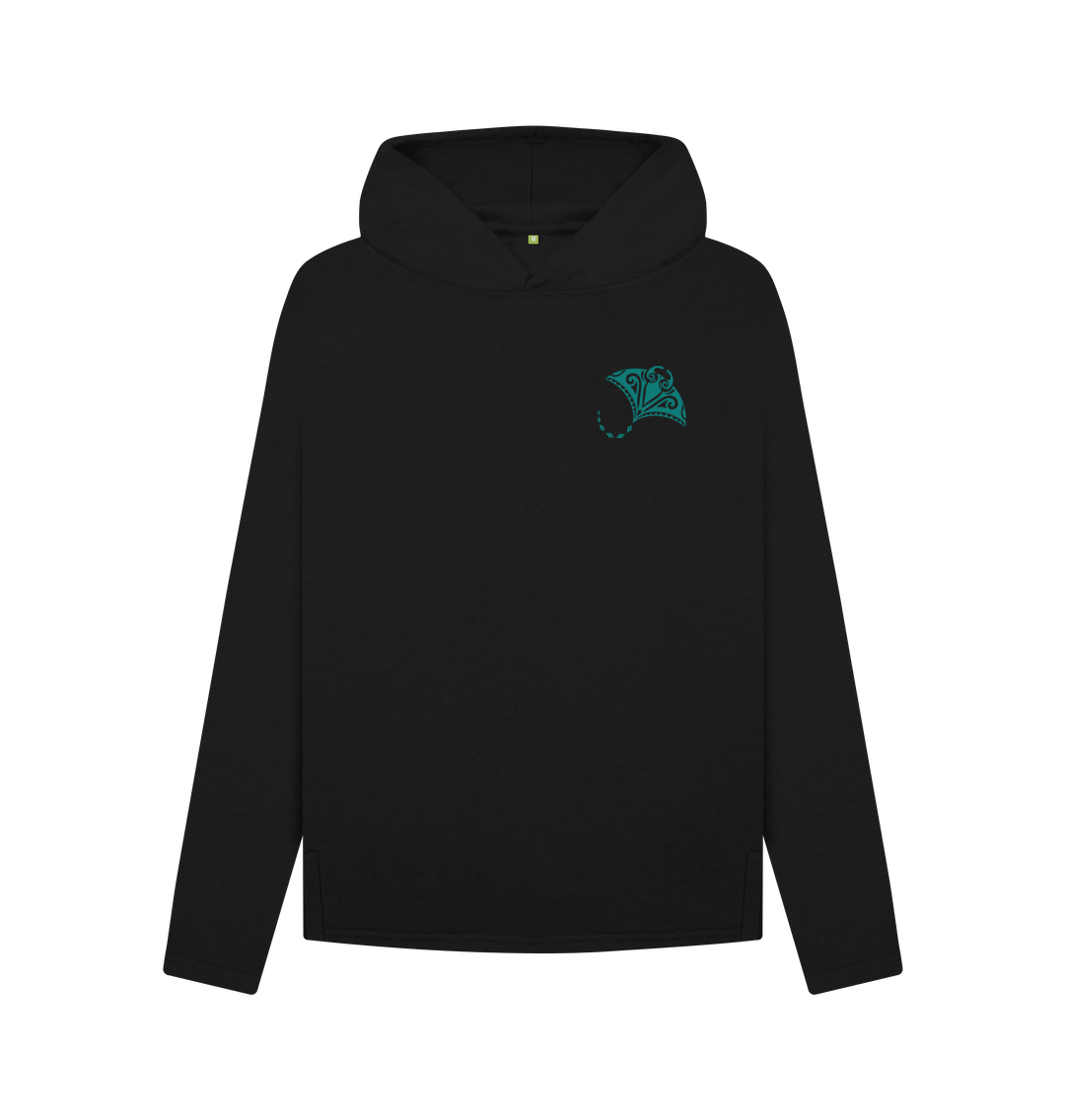 Black hoodie with teal butterfly design