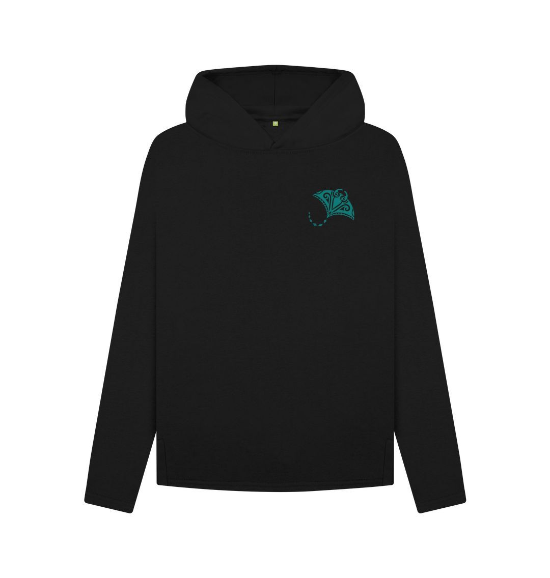 Black hoodie with teal fish design