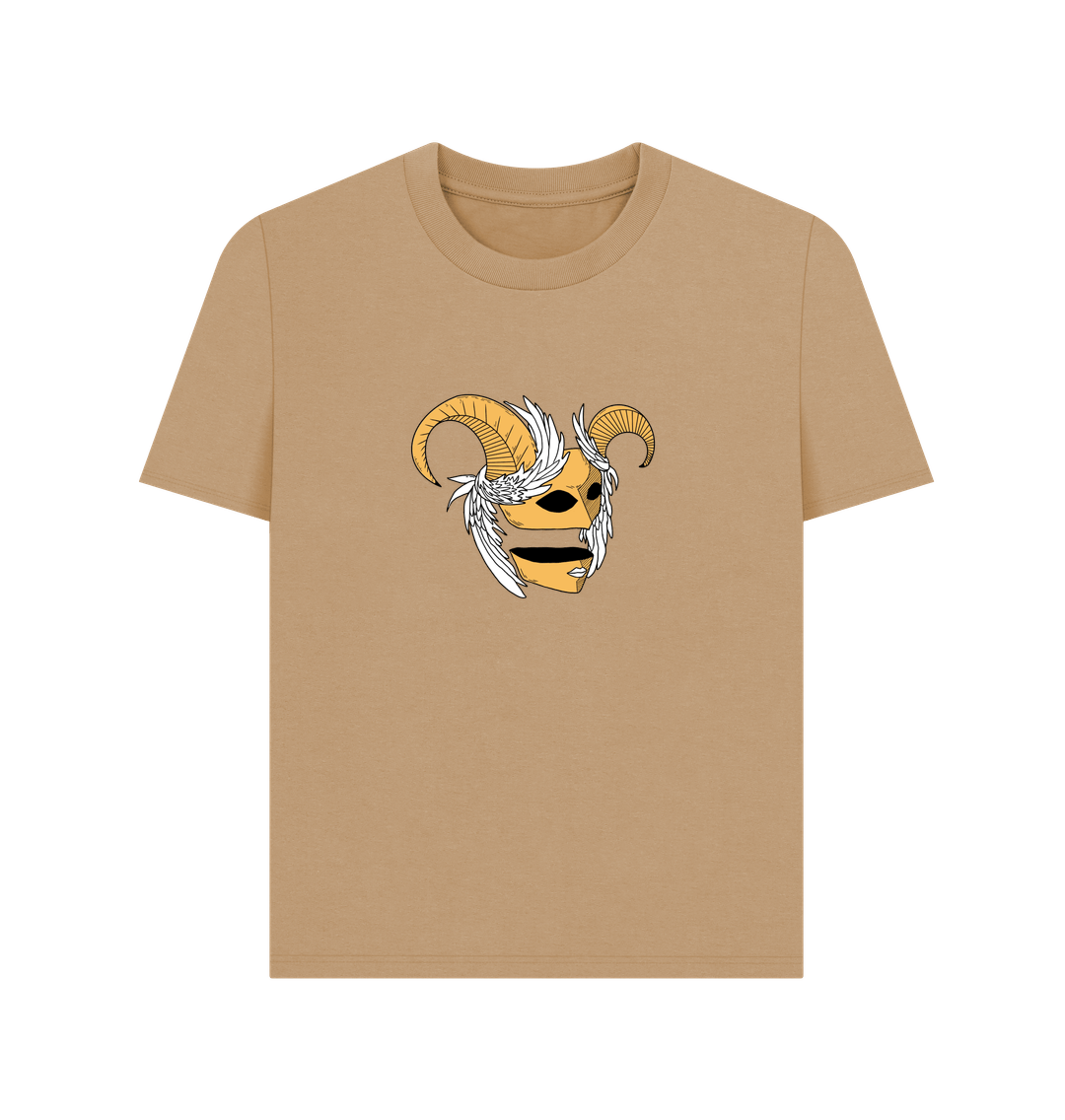Beige t-shirt with ram skull graphic