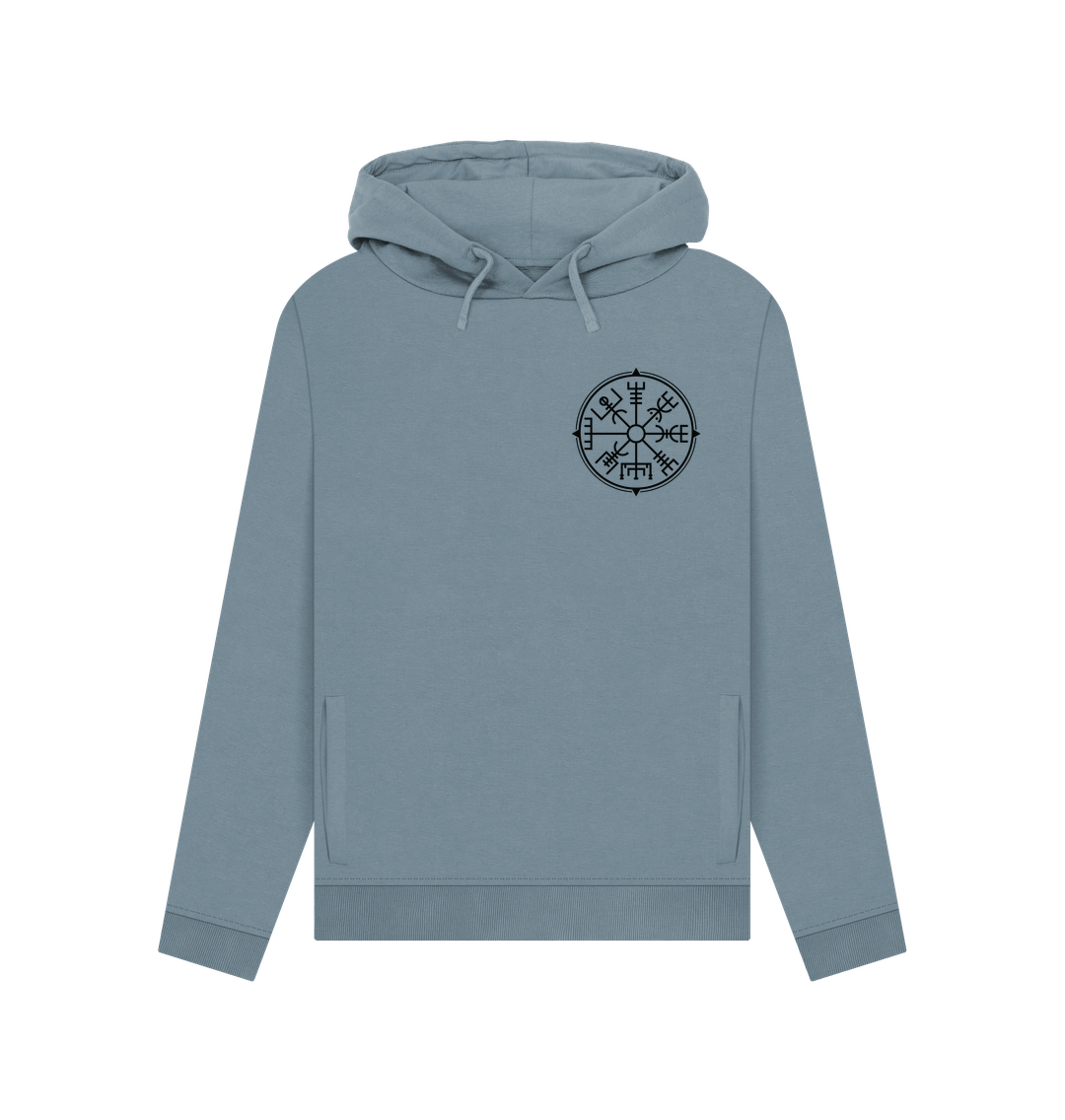 Gray hoodie with compass design