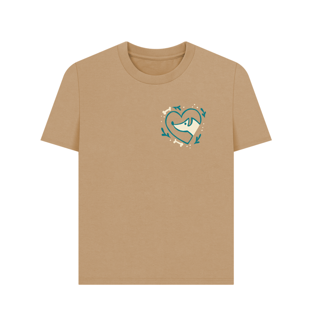 Beige t-shirt with heart and dog design
