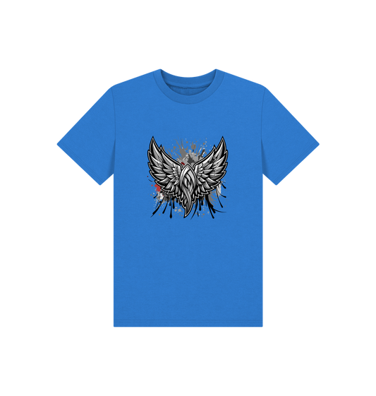 Blue t-shirt with silver wings graphic