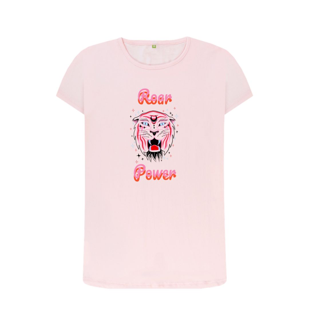 Pink t-shirt with tiger and "Roar Power" text