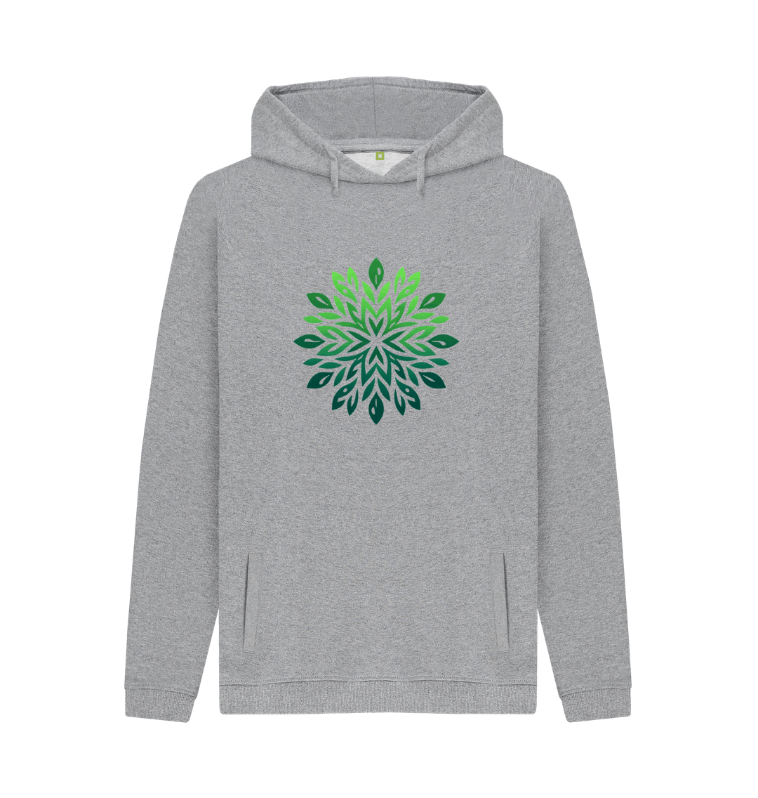 Gray hoodie with green leaf pattern