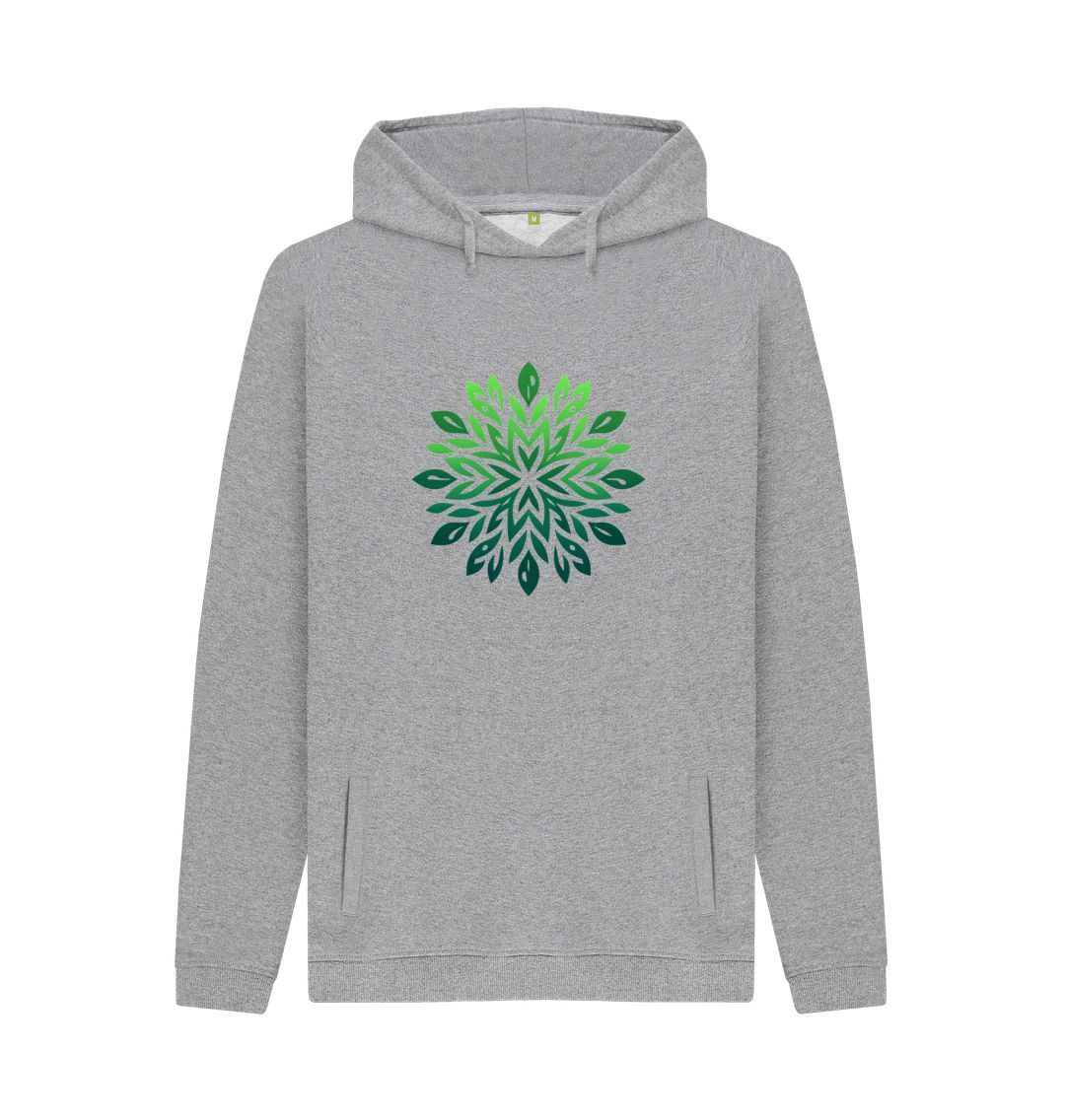 Gray hoodie with green leaf design