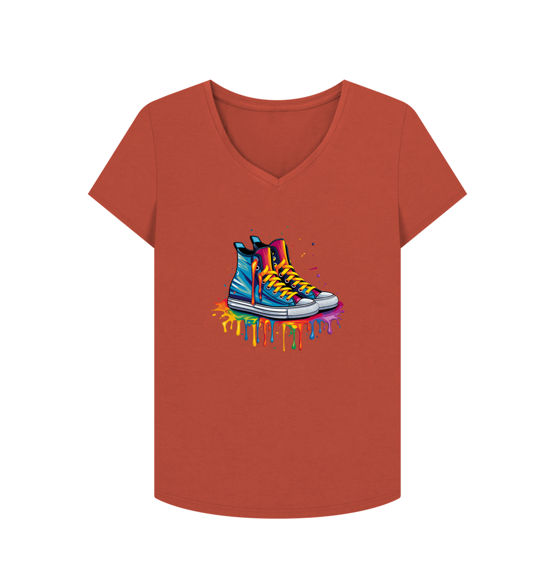 Orange t-shirt with colorful sneakers graphic