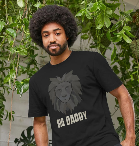 Black t-shirt with lion graphic and text "BIG DADDY" (person)