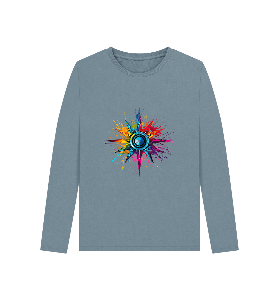 Long-sleeved t-shirt with colorful compass design