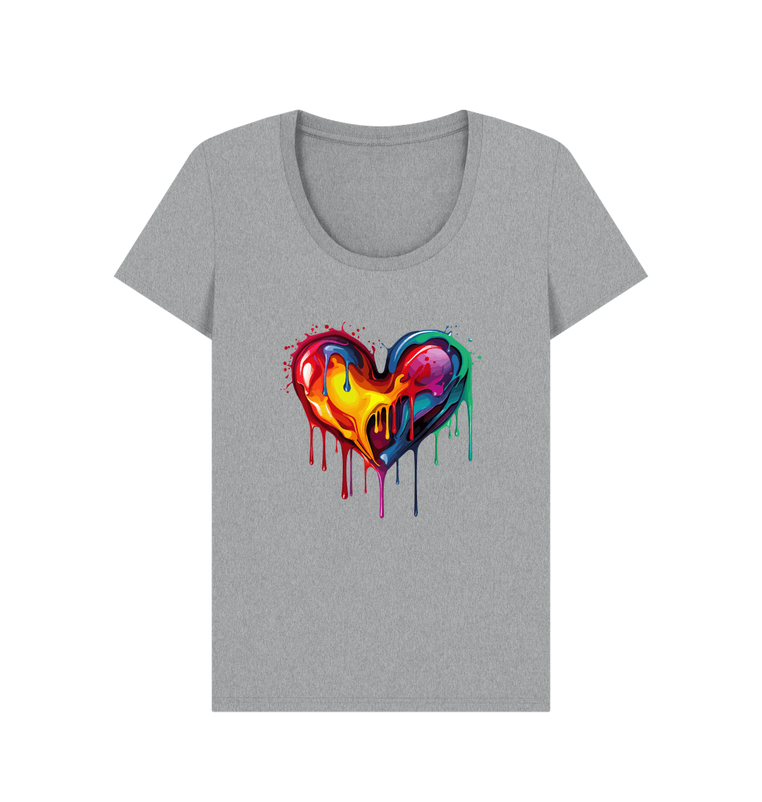 Gray t-shirt with colorful dripping heart design