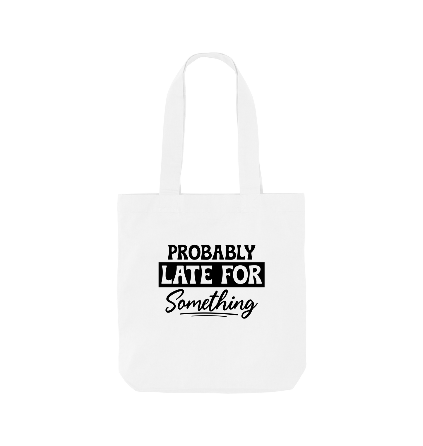 White tote bag with text design