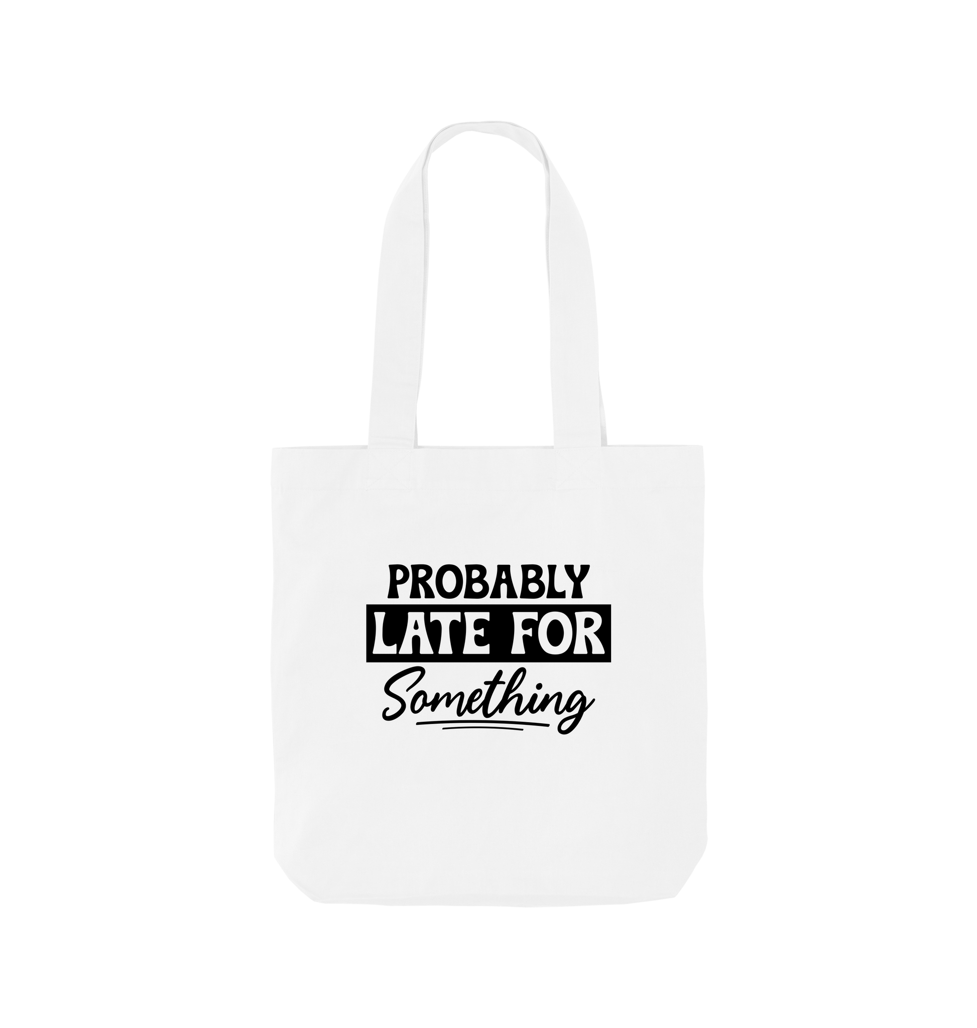 White tote bag with text design