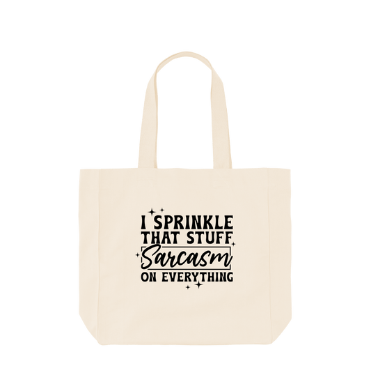 White tote bag with sarcastic text