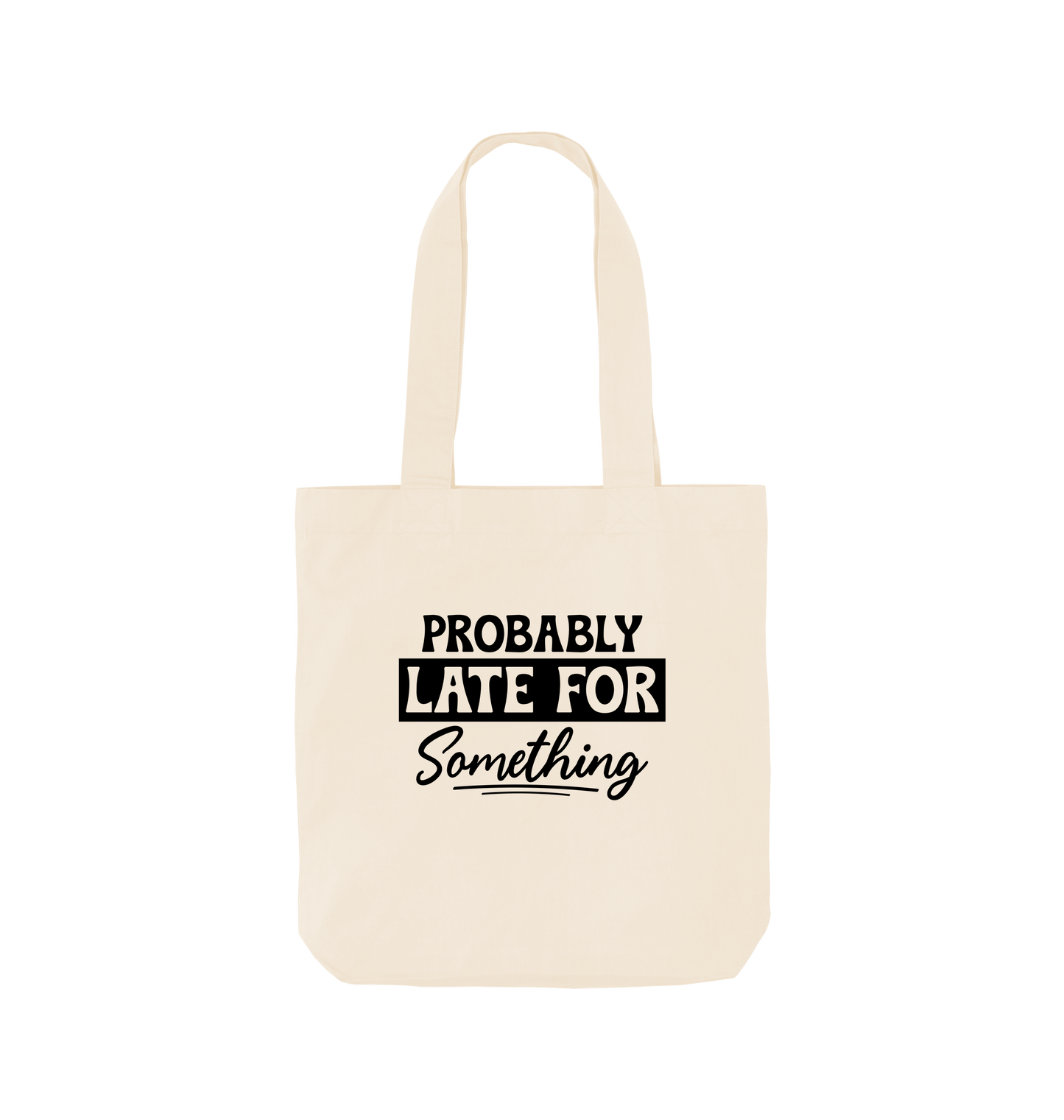 White tote bag with text design
