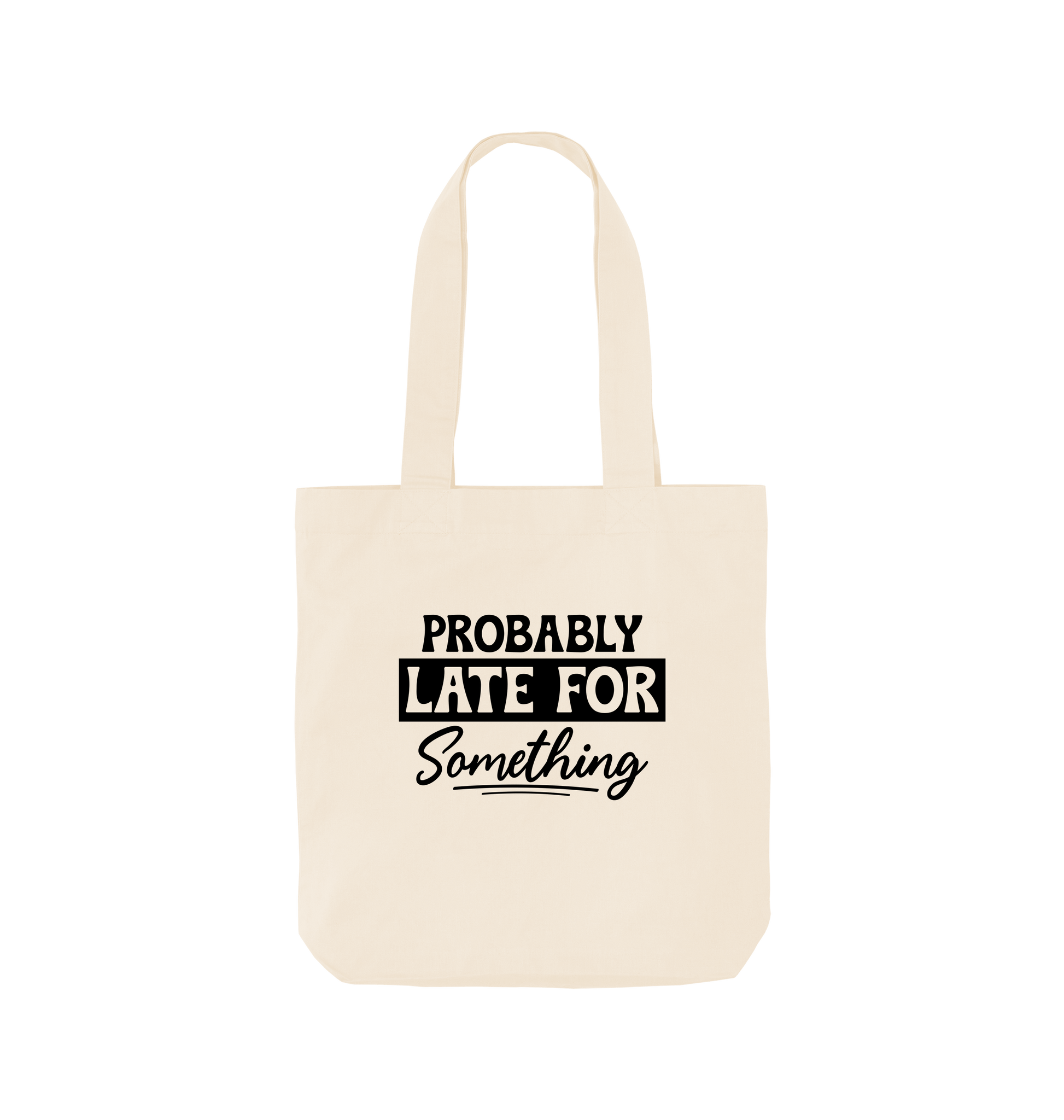 White tote bag with text design