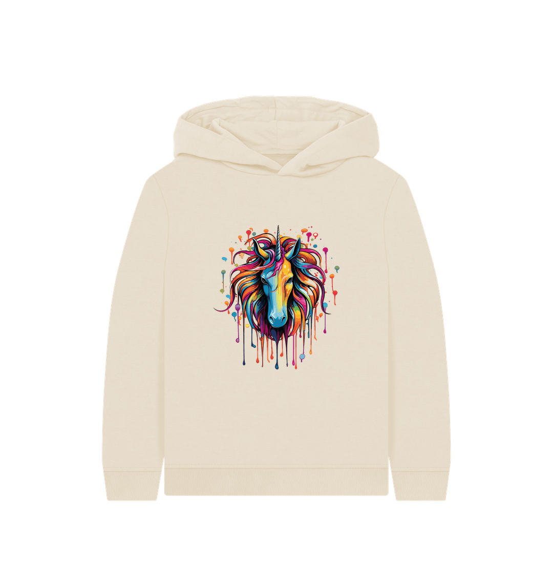 Cream hoodie with colorful unicorn design