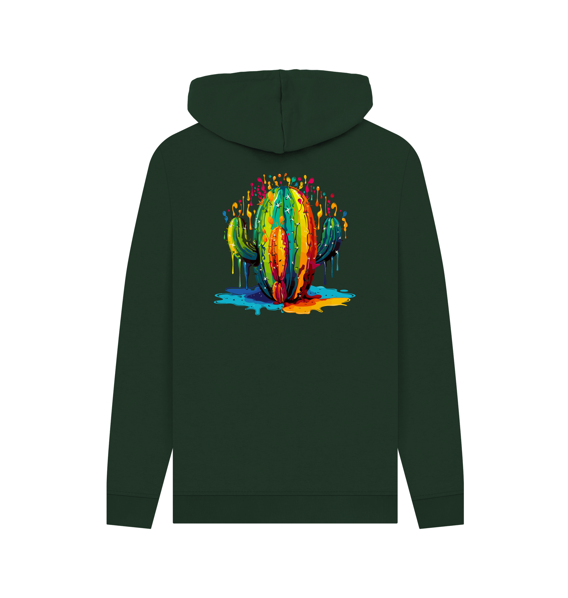 Green hoodie with colorful cactus design