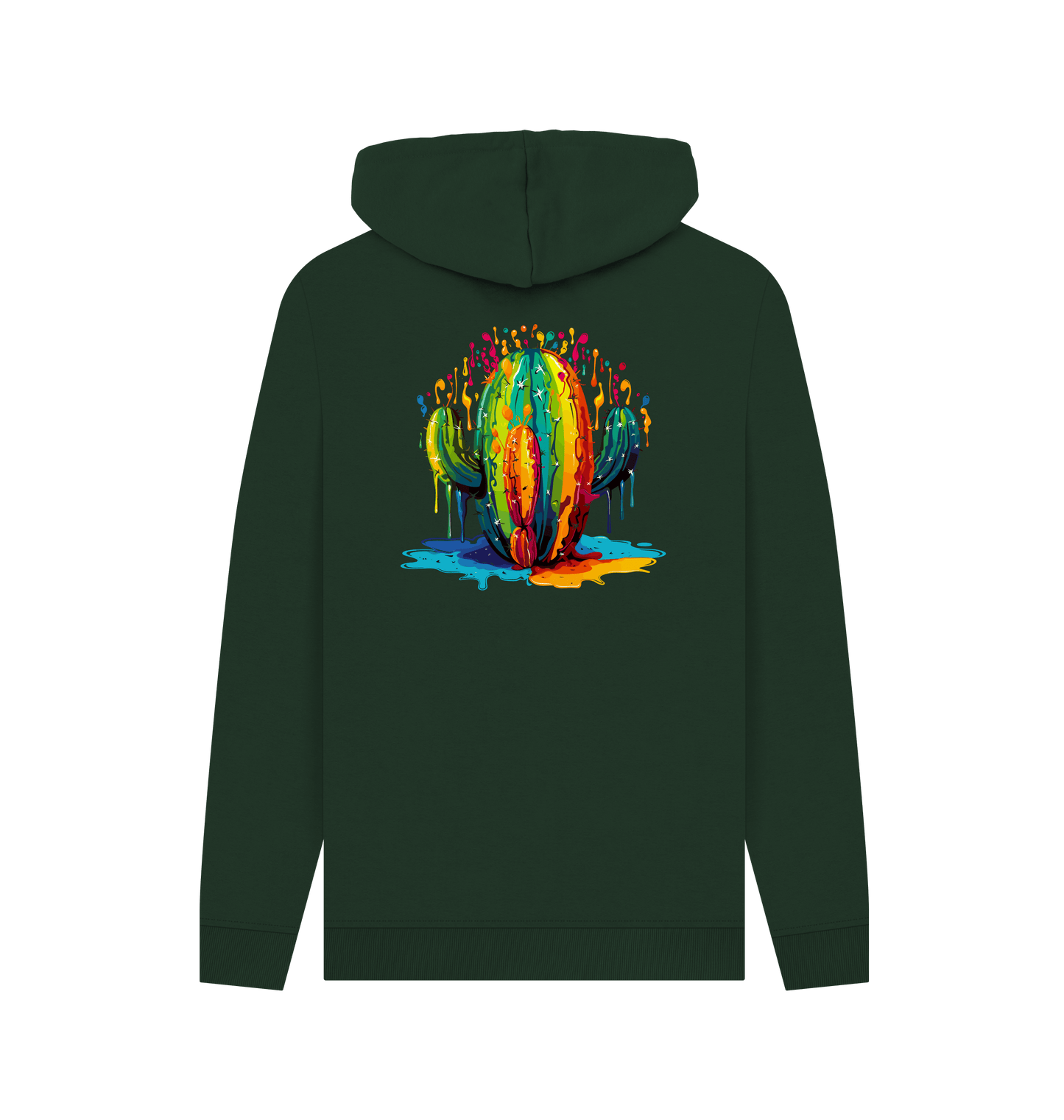 Green hoodie with colorful cactus design