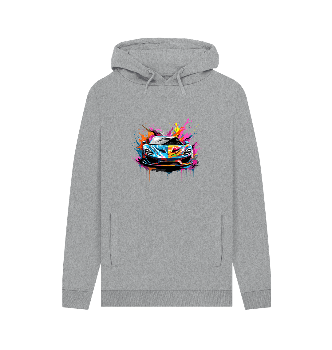 Gray hoodie with colorful car graphic