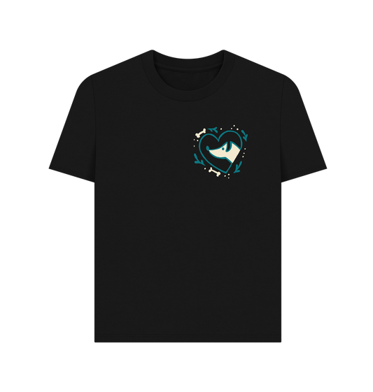 Black t-shirt with heart and dog design