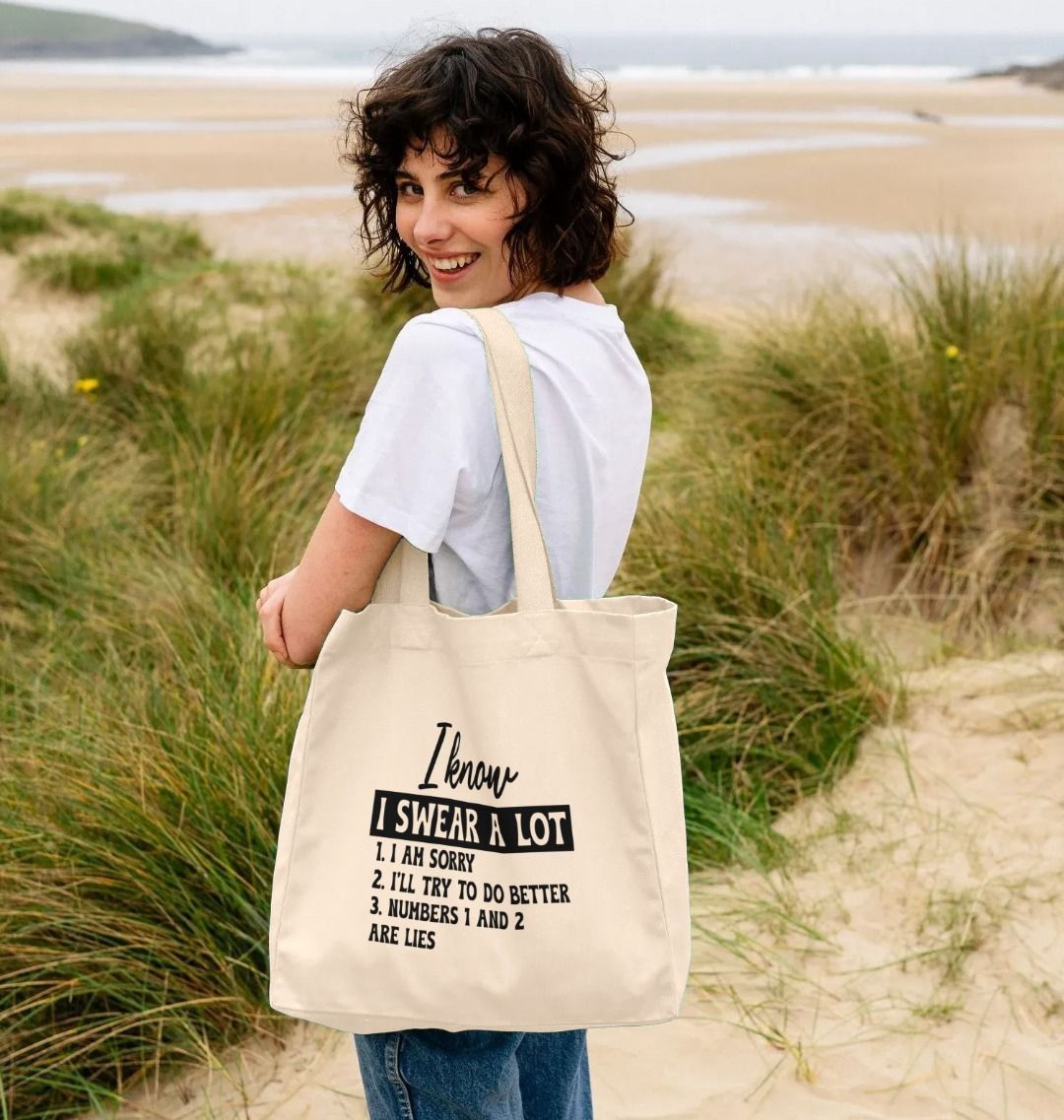 Natural canvas tote bag with text print (person)