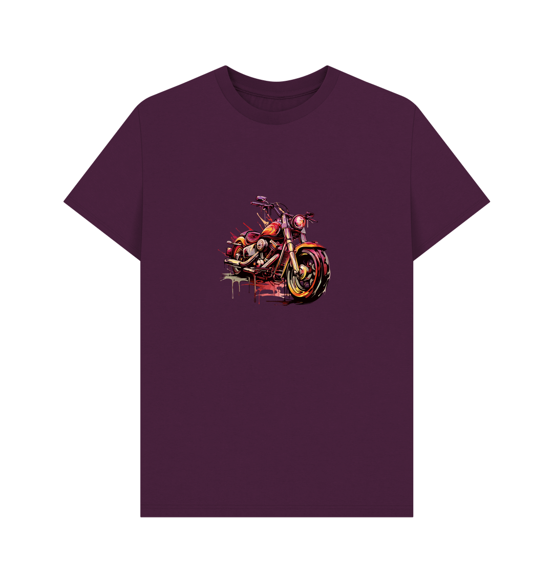 Purple t-shirt with motorcycle graphic