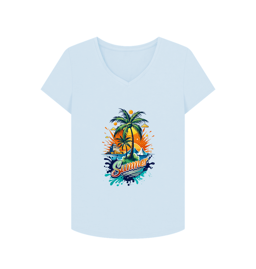 White t-shirt with summer palm tree design