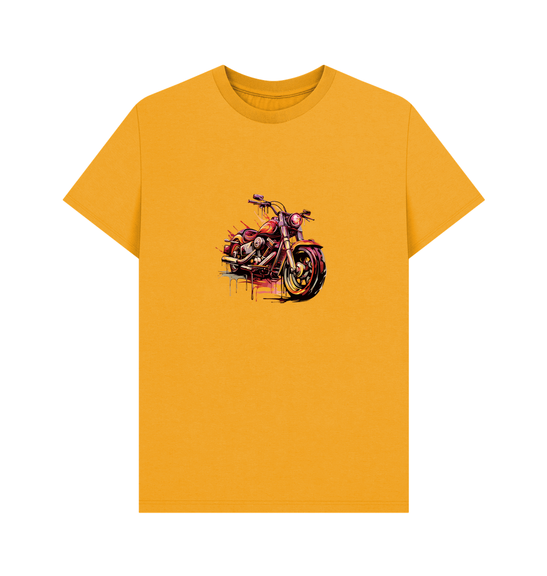 Yellow t-shirt with motorcycle graphic