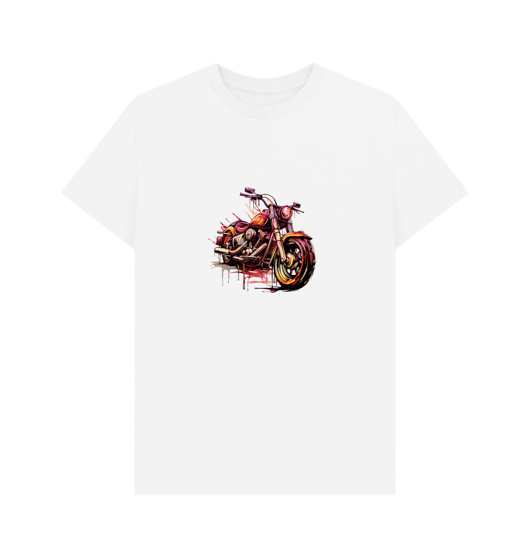 White t-shirt with motorcycle graphic
