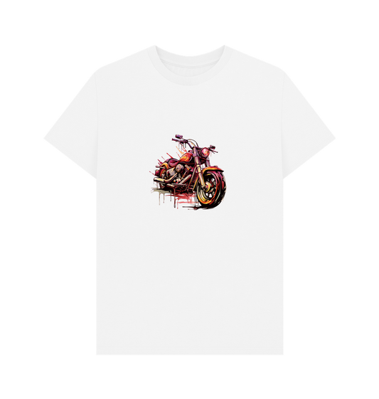 White t-shirt with motorcycle graphic