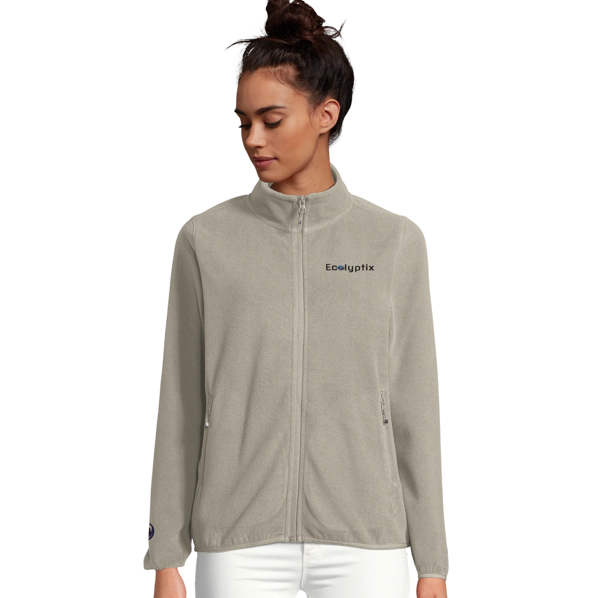 Women's fleece jacket with "Ecolyptix" logo (person)