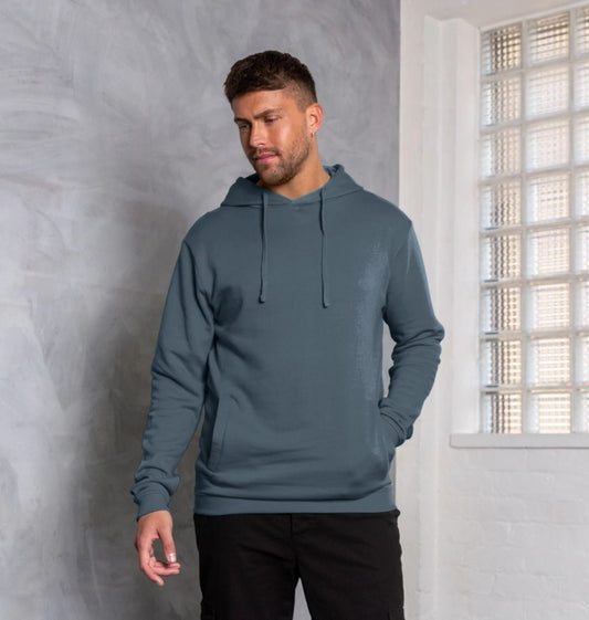 Teal hoodie with drawstrings (person)