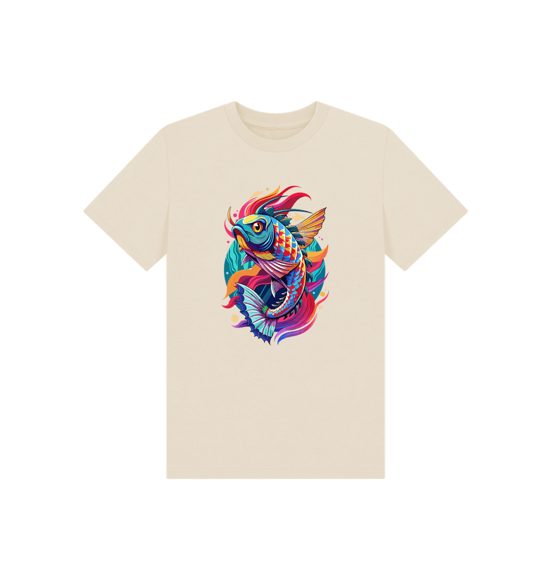 Cream t-shirt with colorful fish design
