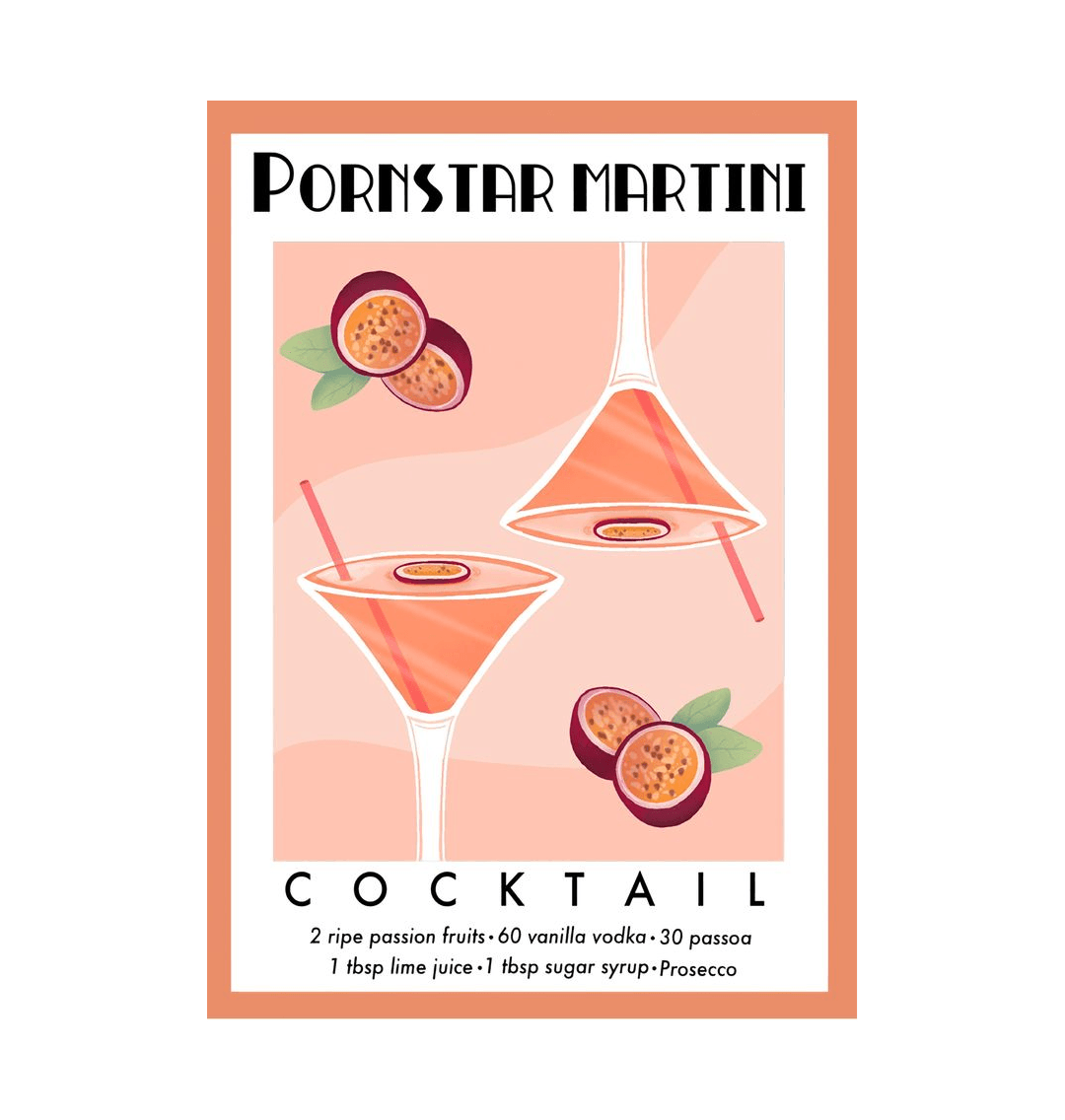 Passion fruit martini cocktail recipe poster