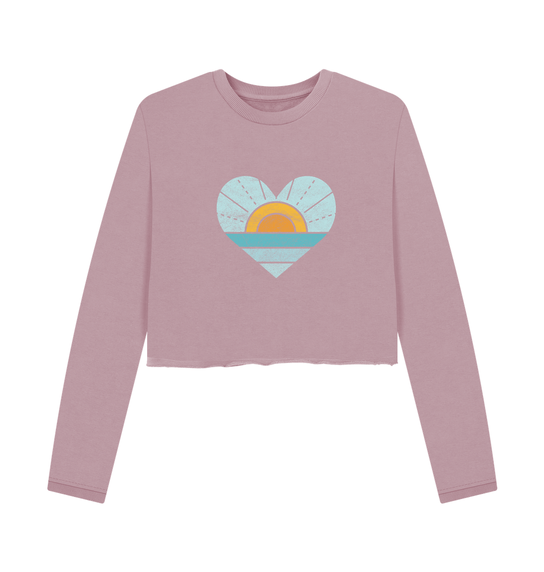 Pink cropped sweatshirt with heart-shaped sunset design