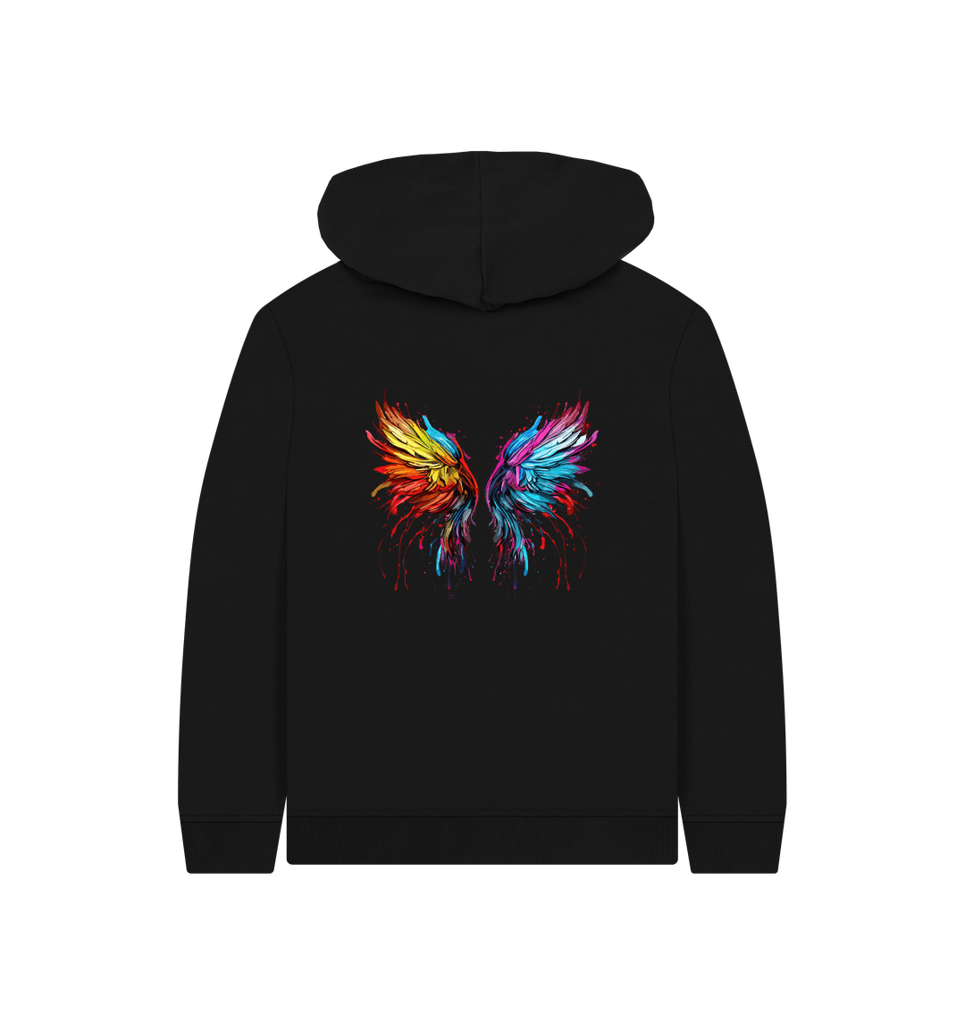 Black hoodie with colorful wings design