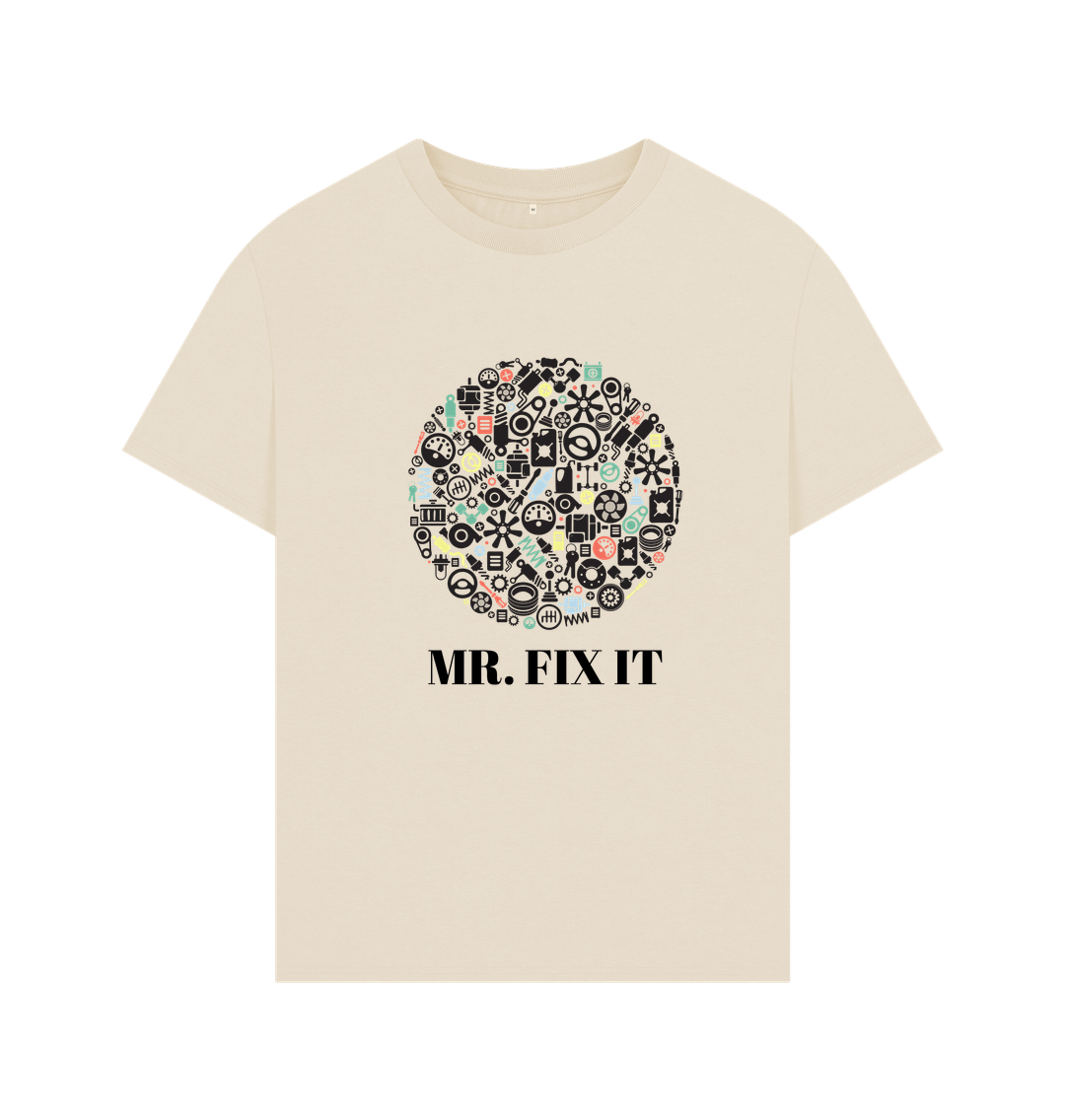 Beige t-shirt with "Mr. Fix It" text and gear design