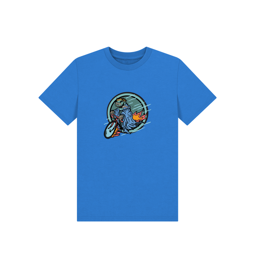 Bright Blue Printed Kids T-Shirt Front