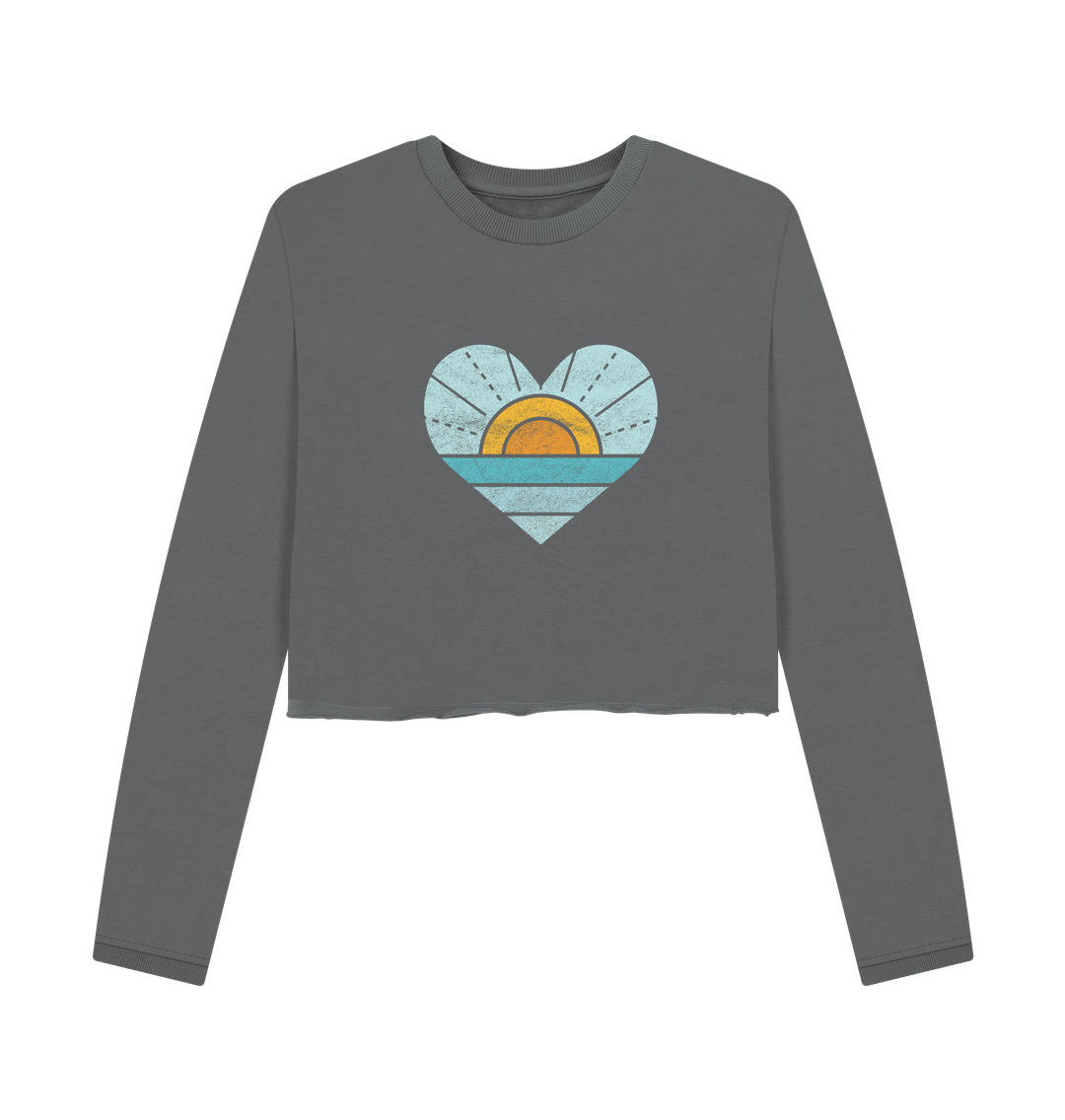 Gray cropped sweatshirt with heart-shaped sun design